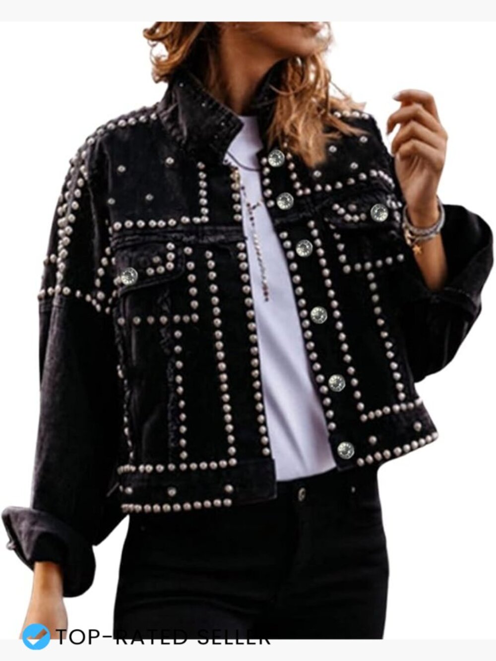 Studded Denim Jacket Cropped Fringe Western Cowgirl Rhinestone Trucker Coat